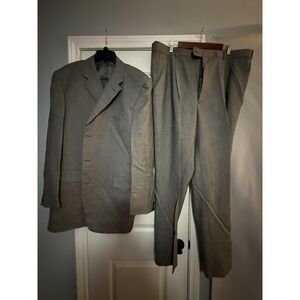 Linea Uomo Suit Mens 48 XLong Beige Check Wool 2 Piece Pants Big &‎ Tall 43x34